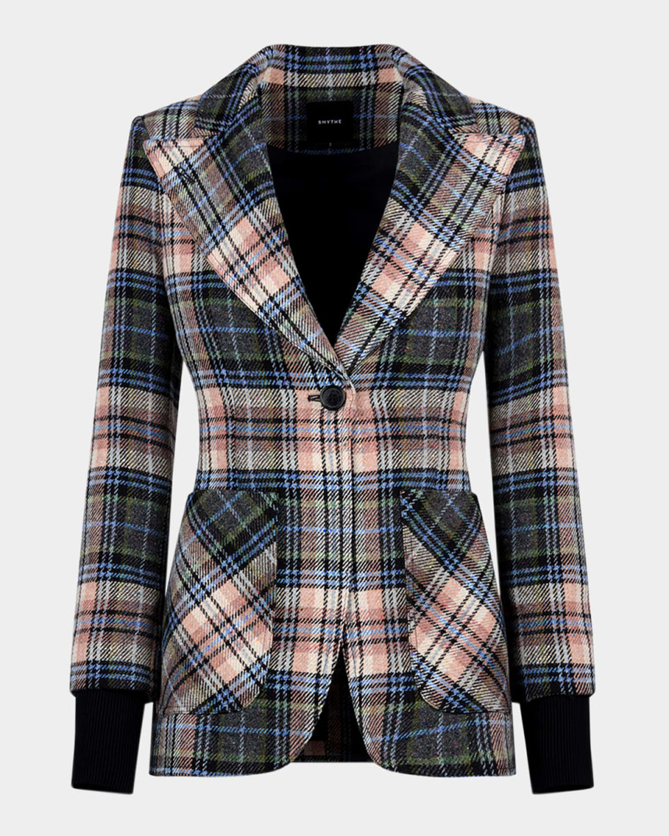 Birken Plaid Ribbed-Cuff Blazer